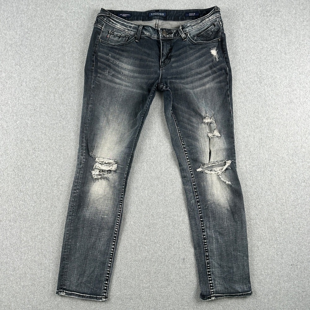 Vigoss Jeans Women 28 Gray The Thompson Tomboy‎ Distressed Skinny Denim Pants